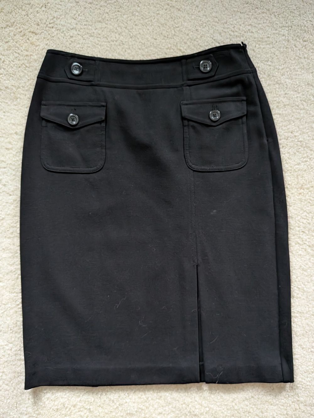 Ann Taylor Black A-Line Skirt with Button-Flap Pockets